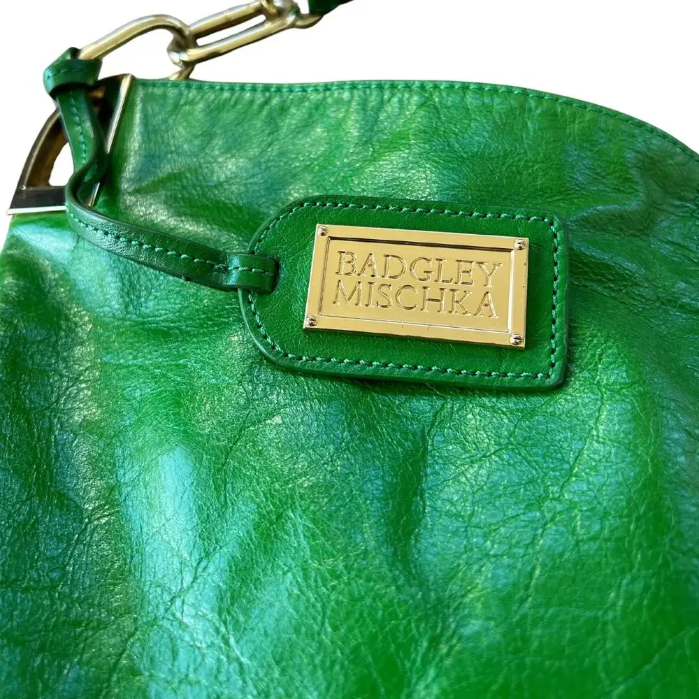 Badgley Mischka Gaia Hobo | Vintage Bright Green Leather Slouchy Chain-Link Bag